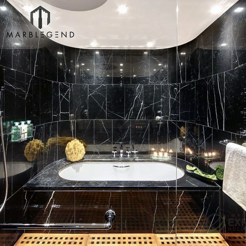 Honed surface Chinese natural stone matt nero marquina black marble slab