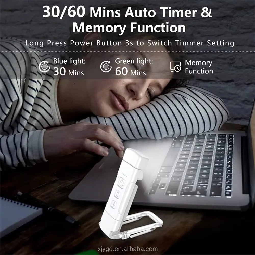 USB Rechargeable Book Lights with Auto-off Timer Battery Display Light for Night Reading Books Use