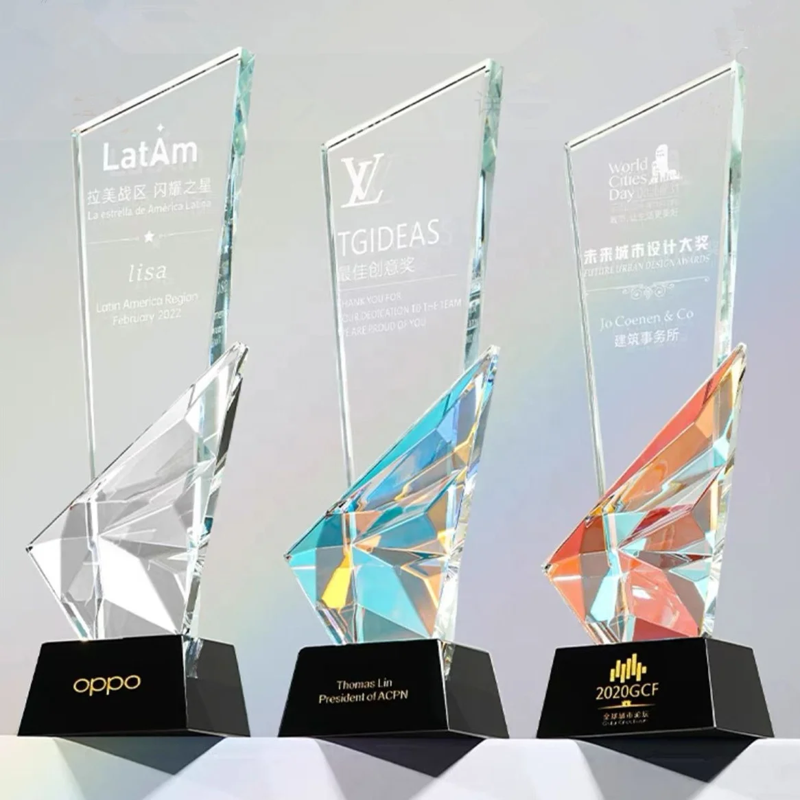 2023 unique design business cooperation or event party award luxury colorful crystal 3D diamond crystal award trophies