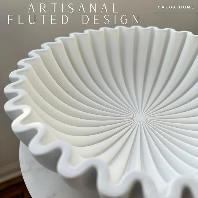 White Resin Fruit Bowls for Home Decor - Organic Modern Home Decor Concrete Bowl