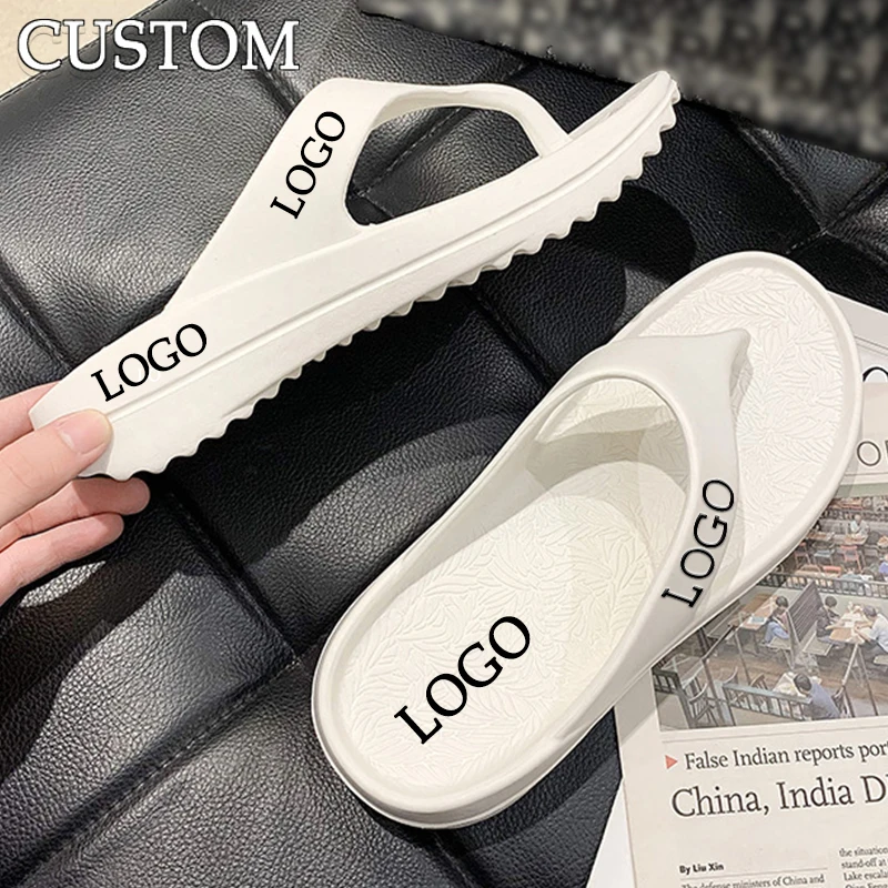 OEM Design Custom Logo Sports Rubber White Slippers Anti Slip Beach EVA Foam Flip Flops Women Men