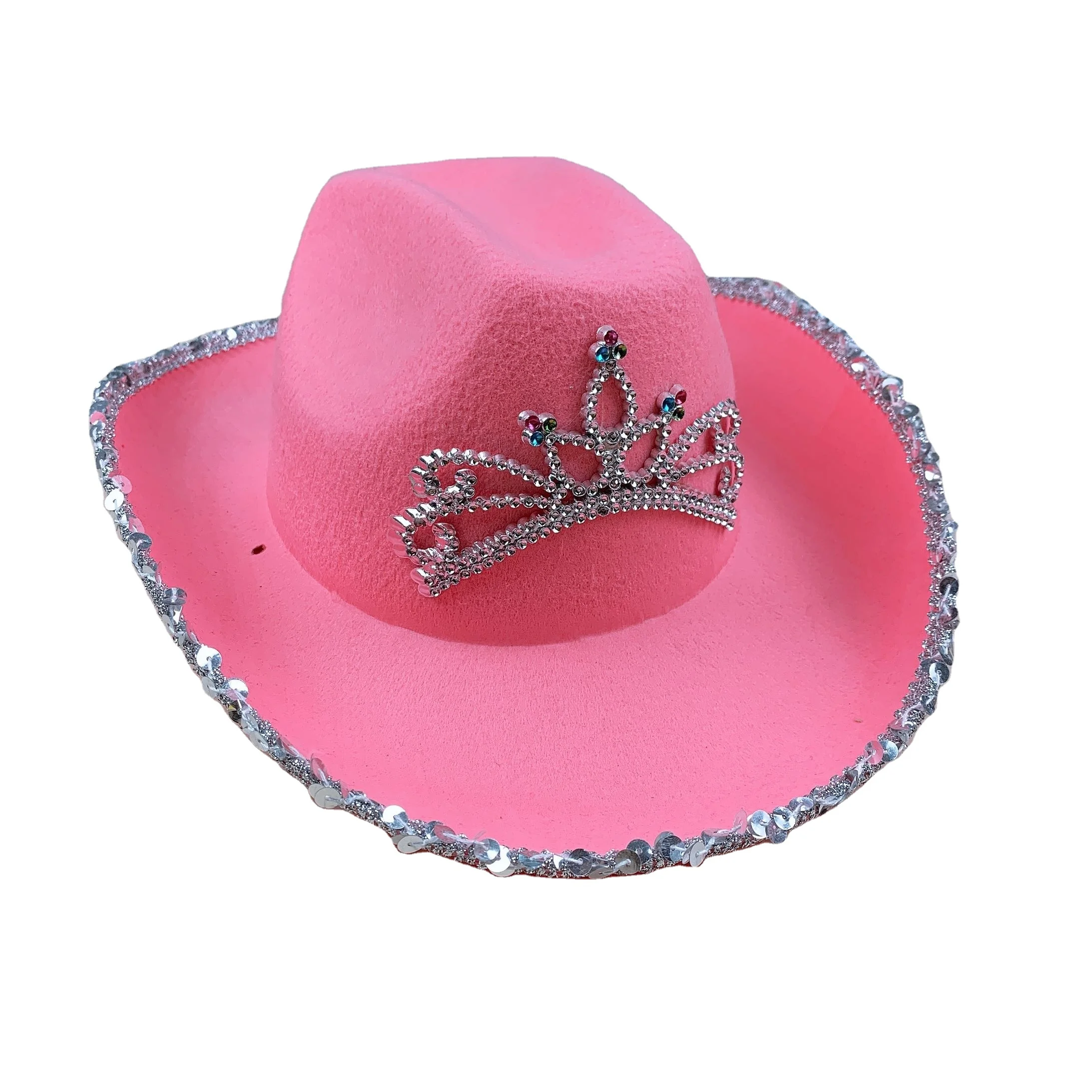 
Pink Rhinestone Bling Blinking Luxury Kids Pearls Felt Fuzzy Fashion Cowboy Cowgirl Hats  (1600140893040)