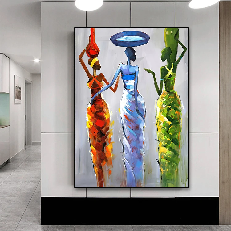  3 African Woman Portrait Oil Painting on Canvas Posters and Prints Scandinavian Art Wall Picture for Living Room