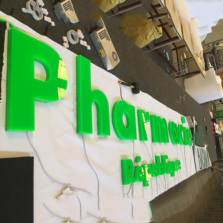 Customized pharmacie shop name logo advertising fronlit illuminated led acrylic letter sign