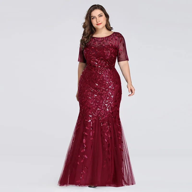 
Ever-pretty Women Floral Sequin Print Fishtail Tulle Plus Size Evening Dresses 