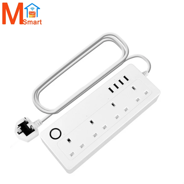 UK WiFi Tuya Smart Power Strip With 4 AC Socket 4 USB Port Timing Voice Control Smart Power Strip Tuya Smart Power Socket