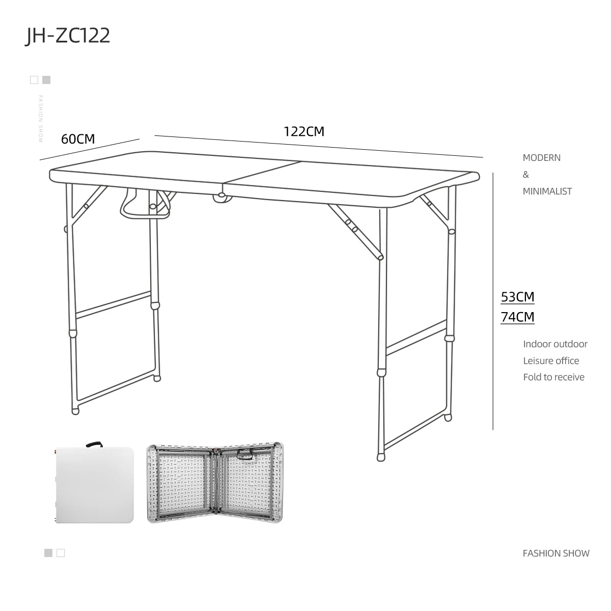 Mesas Plegables Multipurpose Plastic 4ft Rectangle Portable Black Fold-in-Half Folding Table With  Design