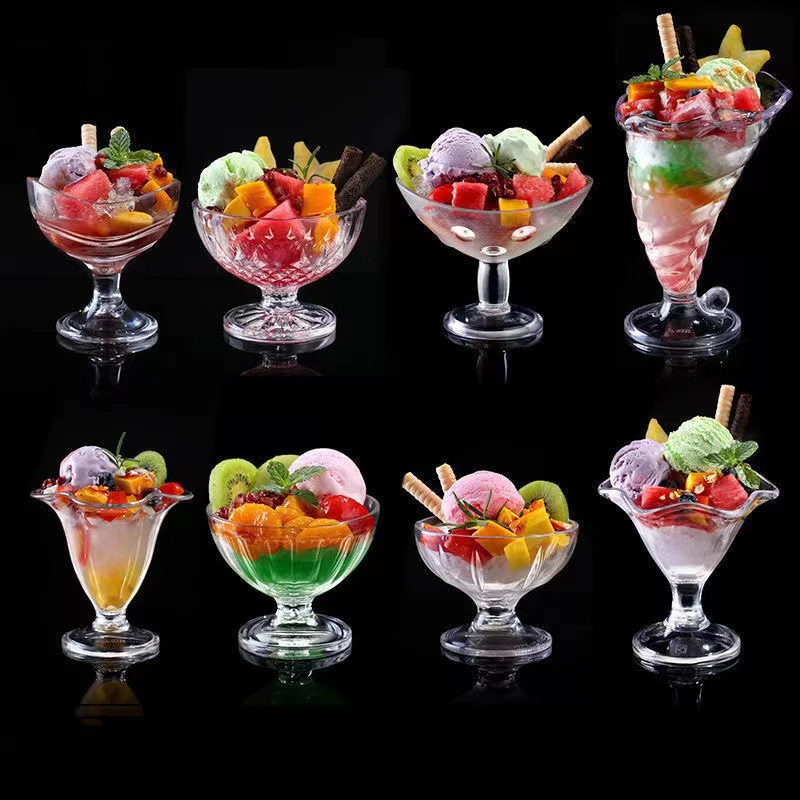 European Style Embossed Acrylic Ice Cream Bowl Creative Dessert Bowl Stained Anti-fall High Transparent Plastic Dessert Bowl