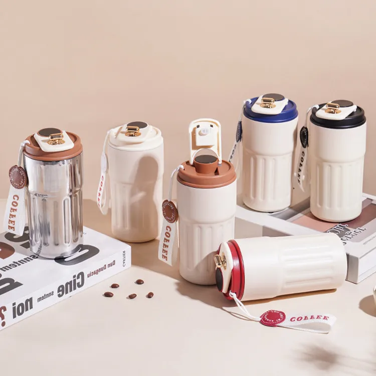 Smart Travel Vacuum Flask Large Stainless Steel Insulated Water Bottle with Plastic Lid and Cap for Sports Adults
