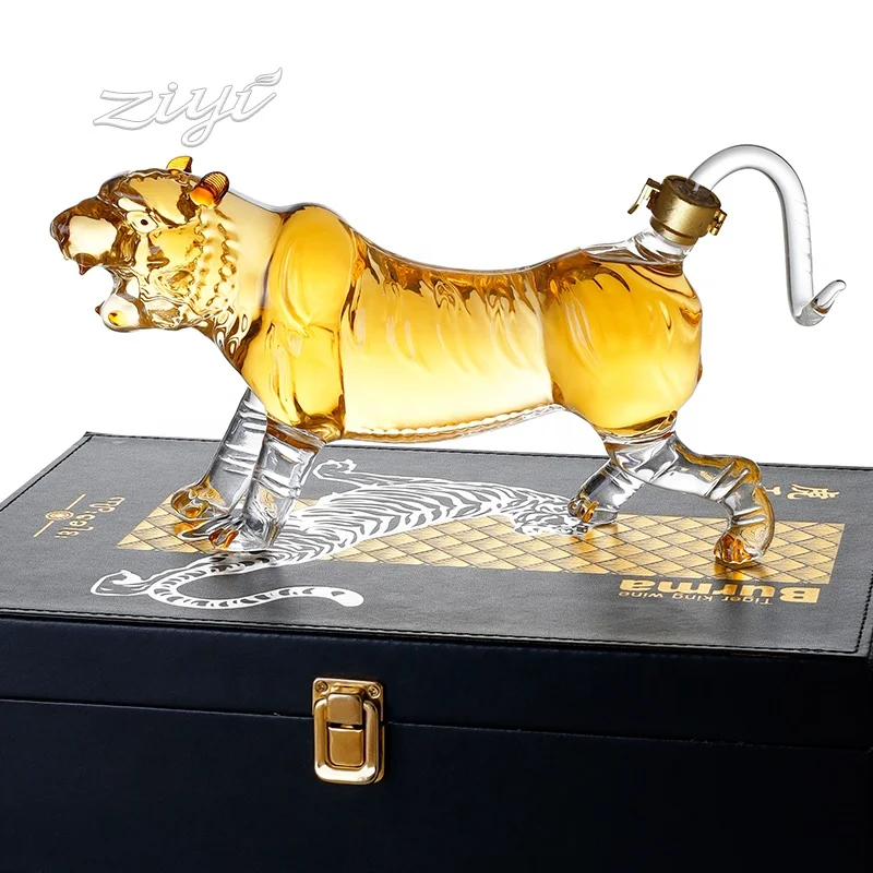 Стеклянная бутылка для вина с животными 500 мл 1000 виски в форме тигра ручная работа стеклянная