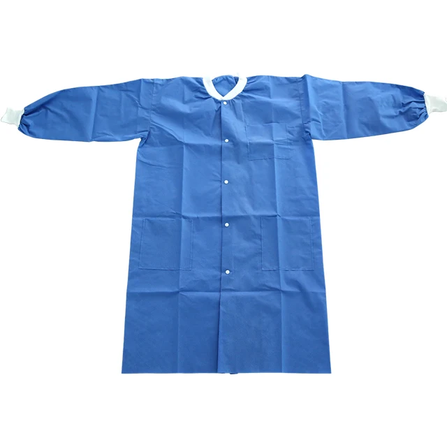 wholesale sms nonwoven round knitted neck lab coat disposable hospital staff uniform for doctor and nurse