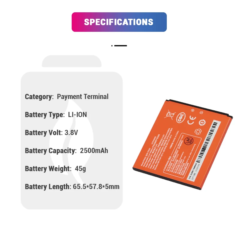 Grade a High Quality  T6900 Battery for Sunmi P2 POS Terminal Battery Lithium 2480mAh 7.6V POS Machine