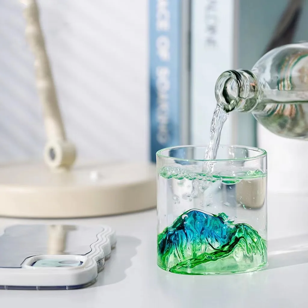 Customized New Design Mountain Shape High Borosilicate Transparent Drinking Glass Whisky Cup mountain glass tea cup