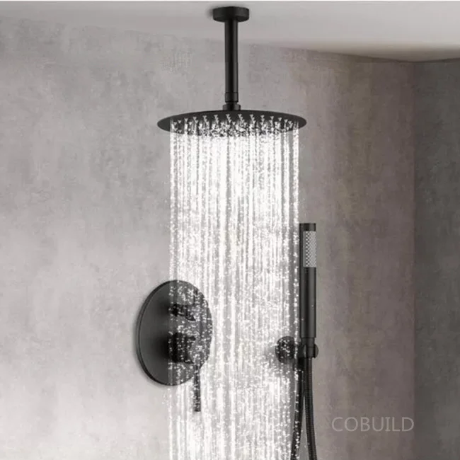 10 Inch Ceiling Mounted Shower Set Wall Mounted Hot and Cold Water Black Shower Mixer