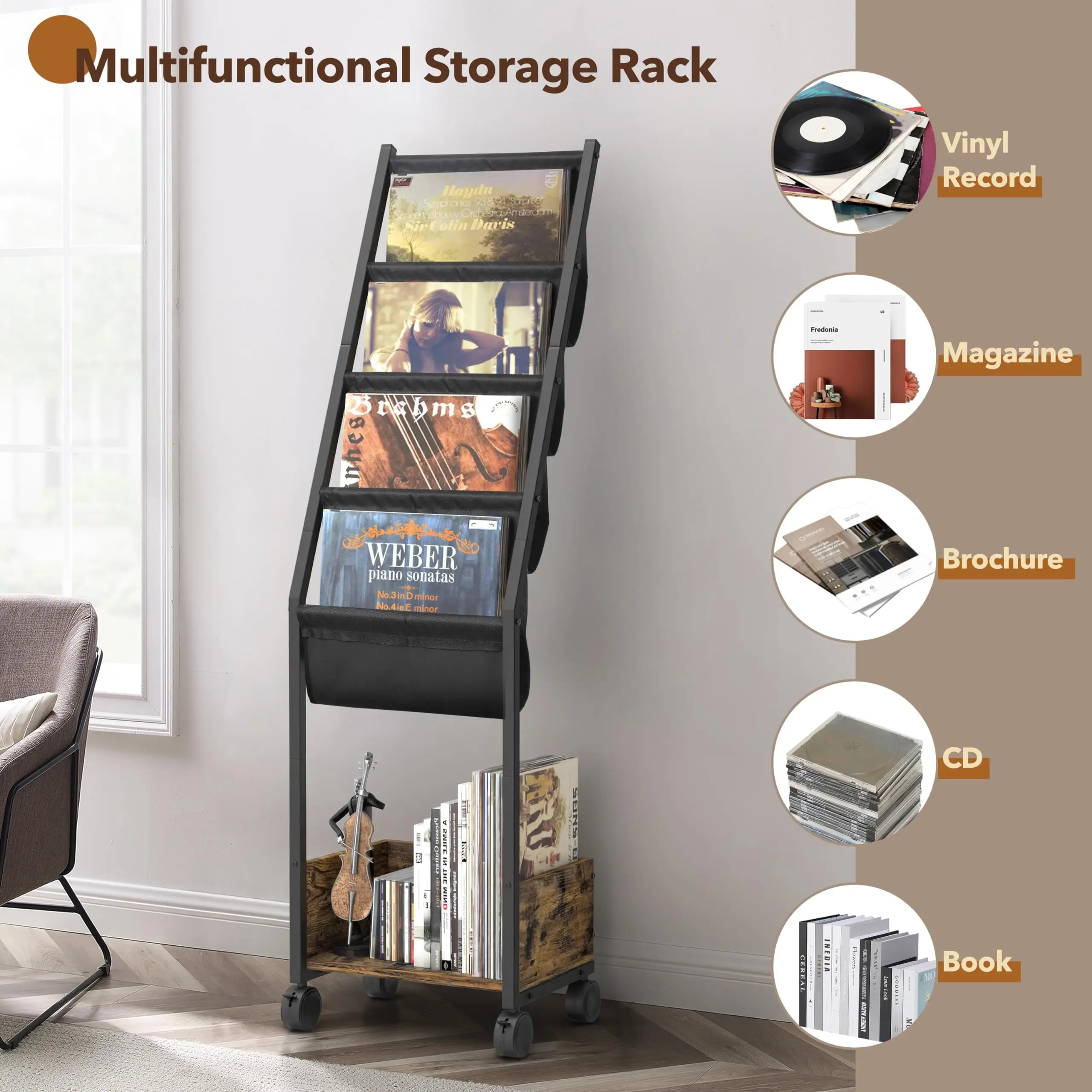 Vinyl Record Storage Record Holder Up to 150 Albums Record Stand with 4 Tier Vinyl Holder Display Shelf