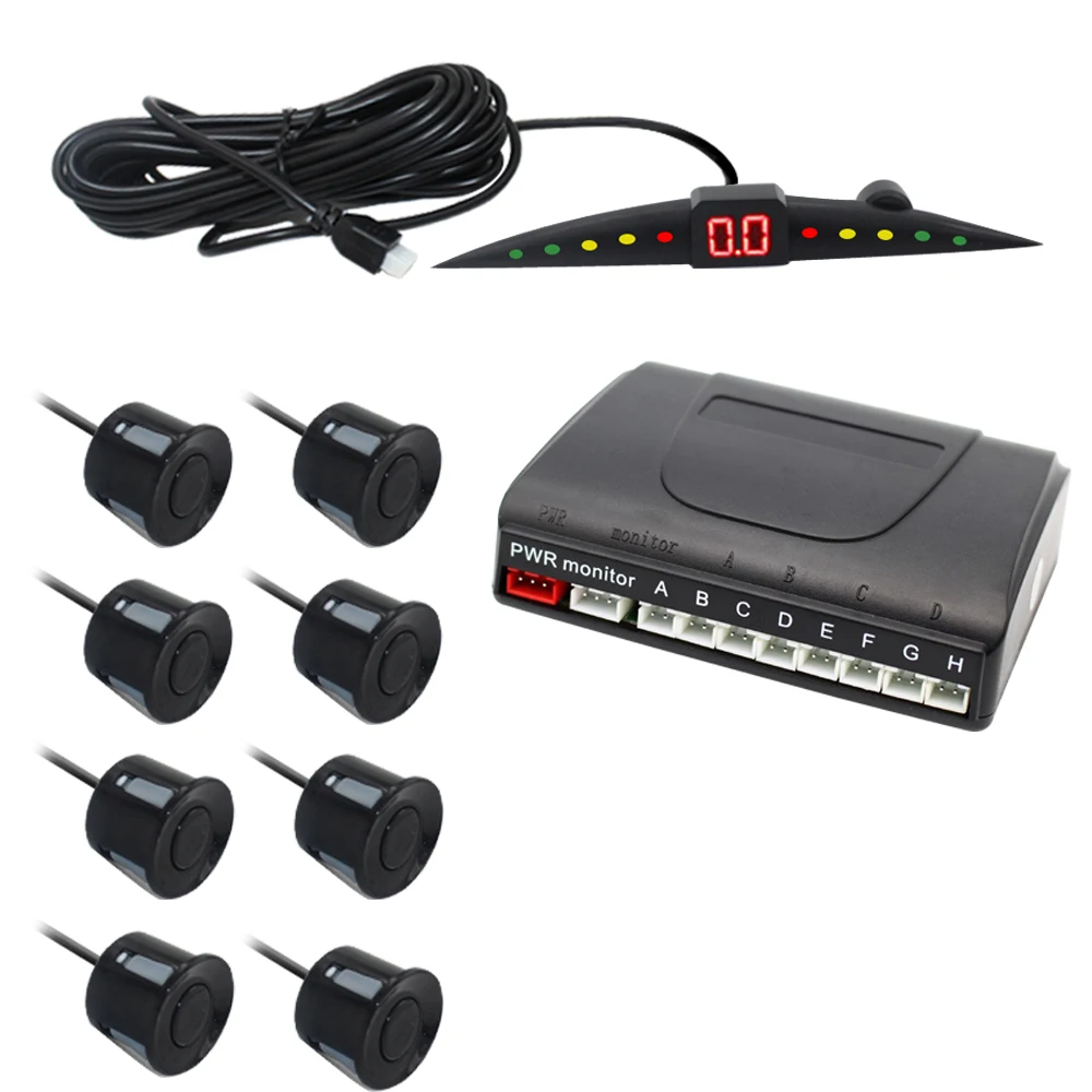 12V Car Accessories Parking System Sensor Kit with 8 Sensors 22MM Reverse Backup Car Parking Radar Monitor LED Display