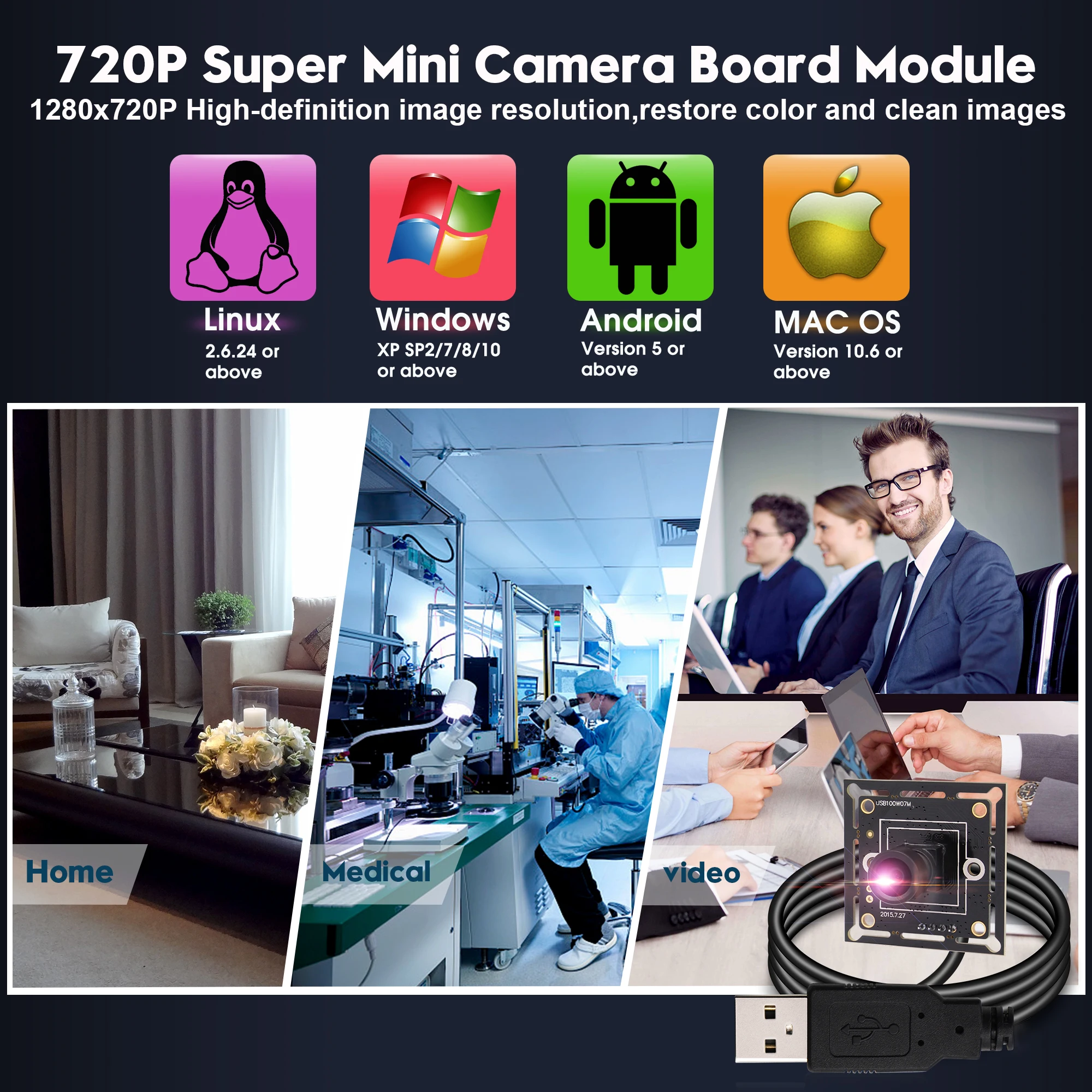 HD USB Webcam Module Super Mini 32*32mm Camera Board 720P USB Security Camera For Robot Project, Machine Vision Application