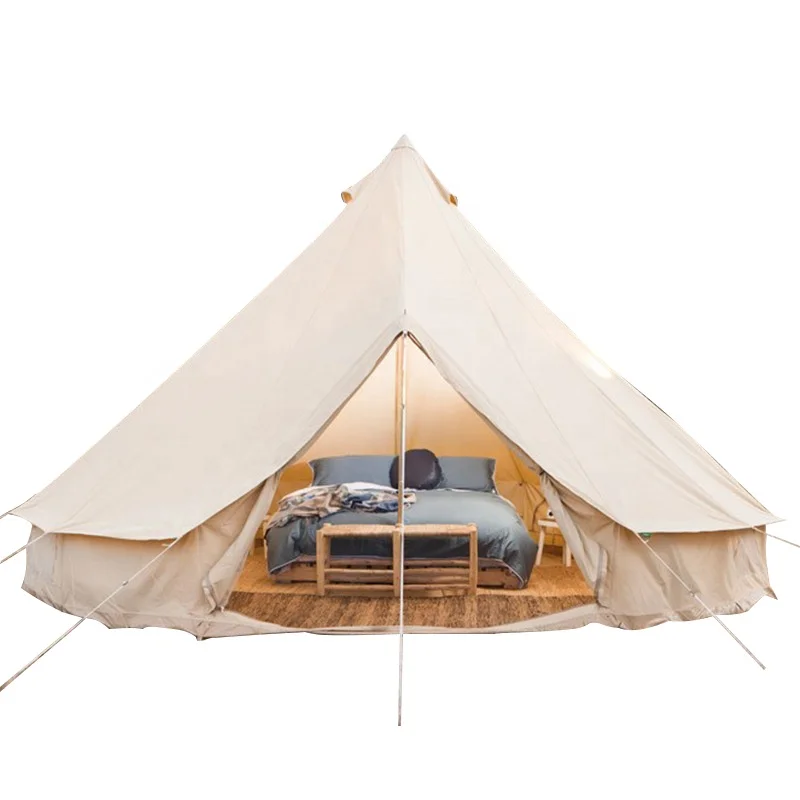 Custom Beige Large Luxury 3m 4m 5m 6m 7m Grow Outdoor Waterproof Cotton Camping Canvas Bell Tent