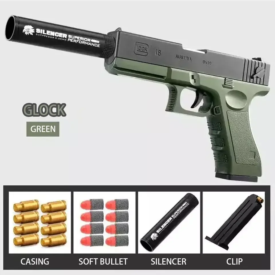 toy bb gun with soft bullets educational toys gifts for kids boys girls adults plastic shell ejecting laser glock toy gun