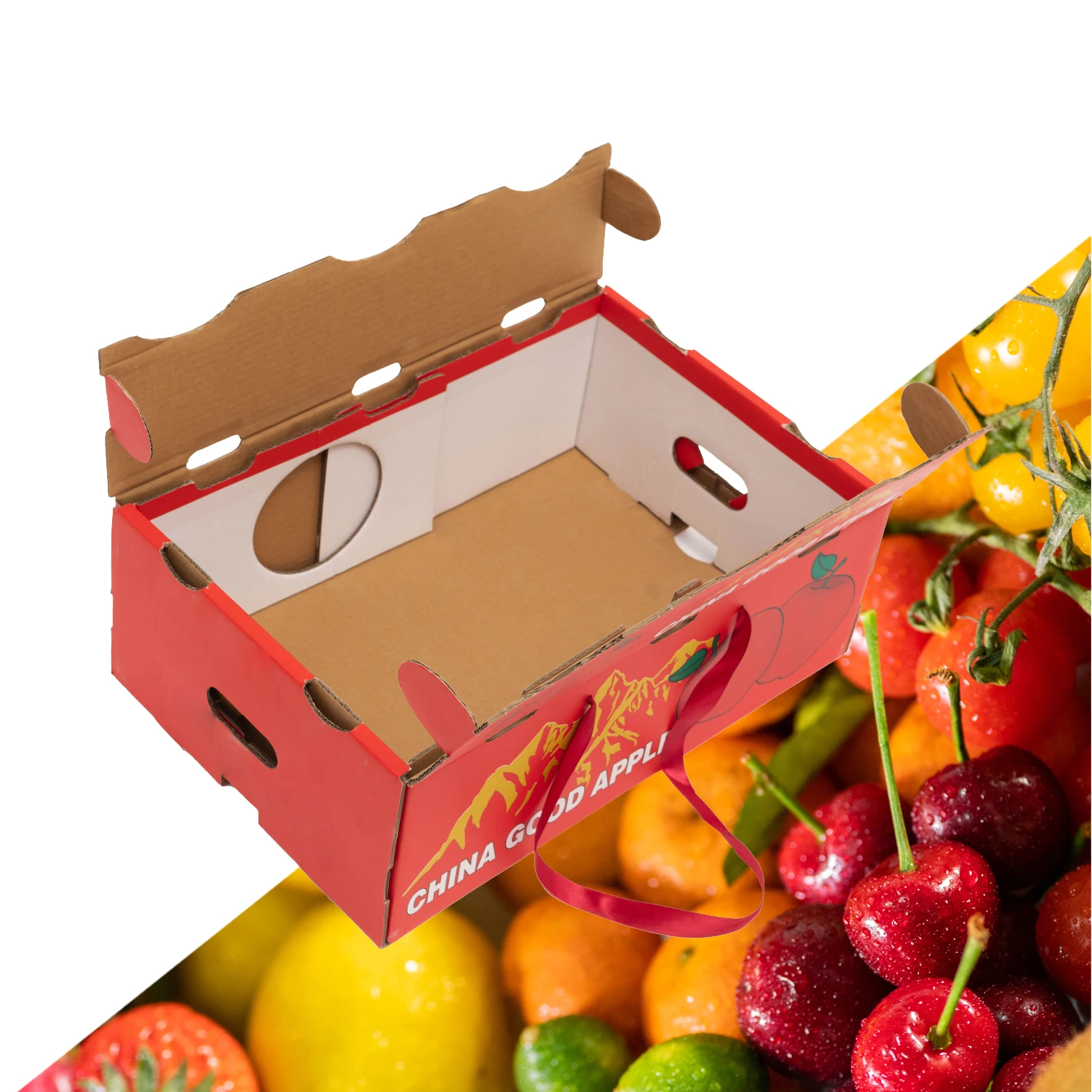 Recyclable custom logo portable corrugated paper fruit/vegetable carton packaging box for grape