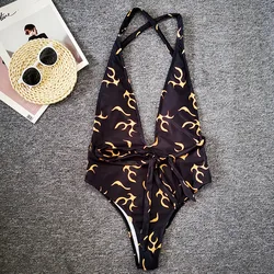 2023 Luxury Sexy Bathing Suit High Waist Bikini Beachwear Black Cross Back Swimwear Women One Piece Swimsuit