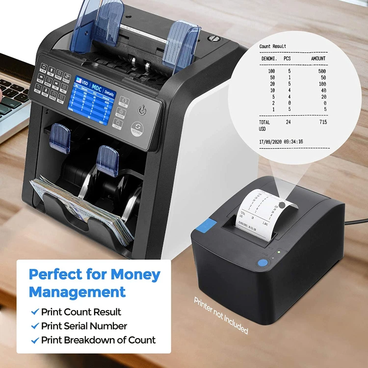 Basic Sorting 2 CIS Multi Language Interface RS-232 USB Support Currency Counter Sorter with Reject Pocket