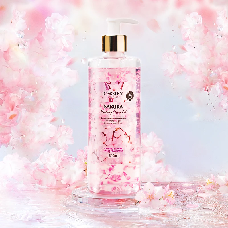 Private Label Natural Organic Fragrance Free Japan Cherry Blossom Sakura Skin Whitening Body Care Wash Bath Shower Gel