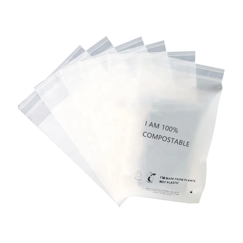 small biodegradable compost plastic bags eco friendly PLA corn starch self adhesive packaging compostable bags