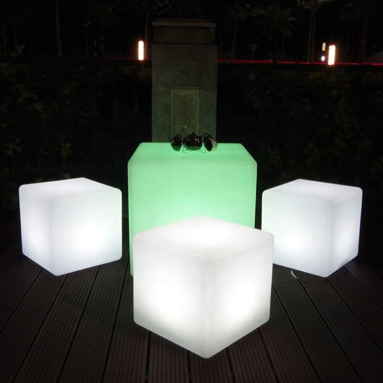 PE material modern design 40cm fancy plastic cubes chair led cube furniture sale led chairs and tables