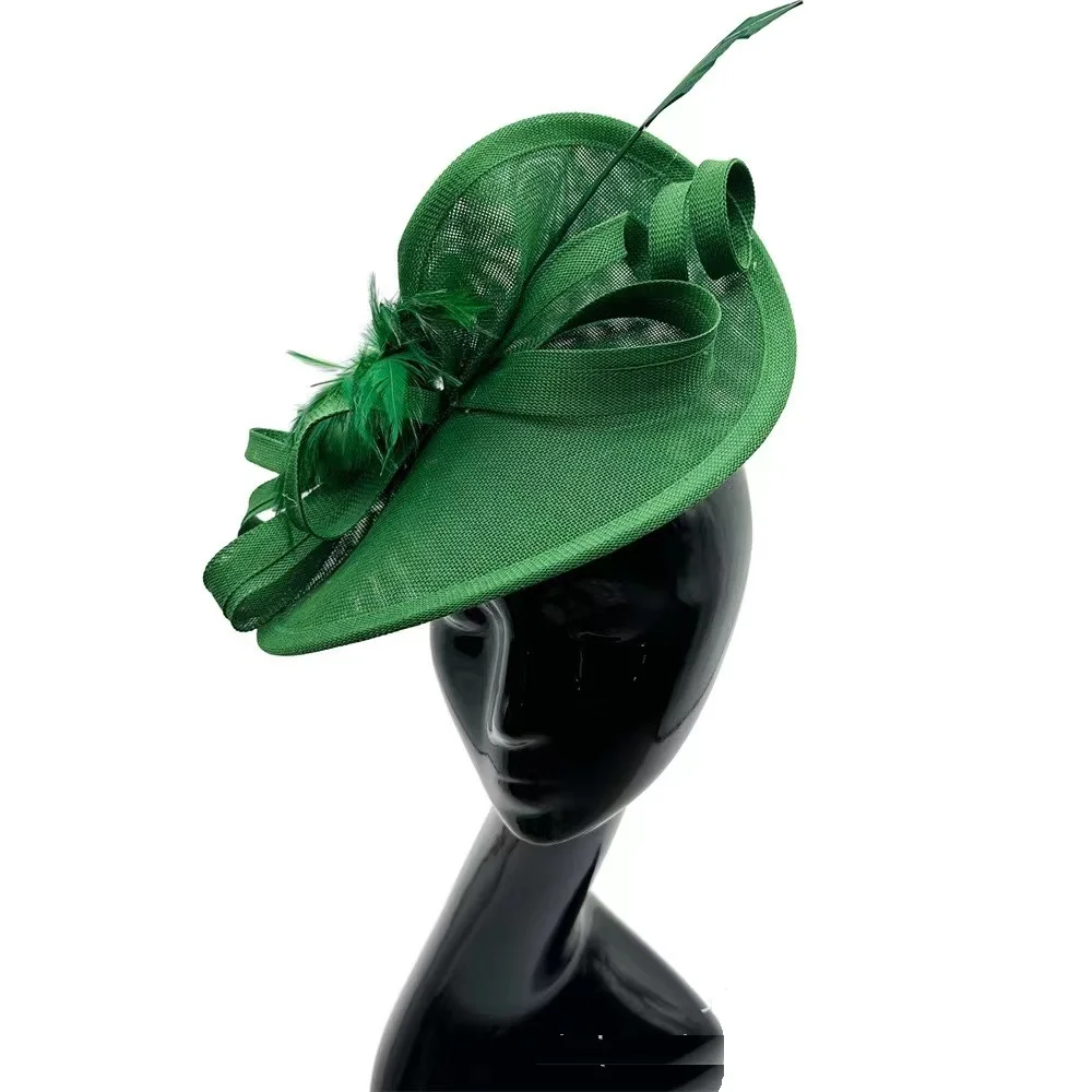 European and American Ladies Feather linen Sinamay Hat Elegant Church Derby Wedding Ascot Party Fascinators Base Hats for Women