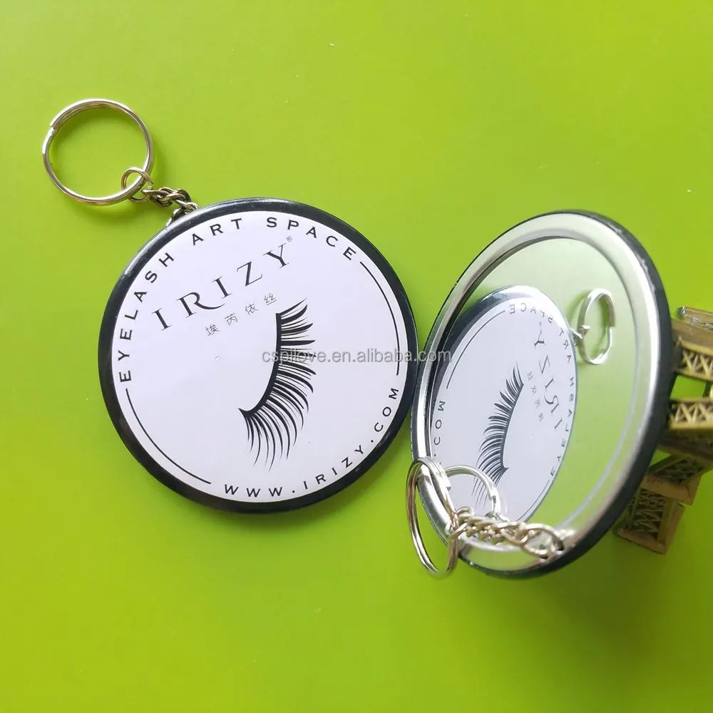 Factory custom cheaper promotional gifts color printing 58mm round shape metal tin pocket mirror keychain