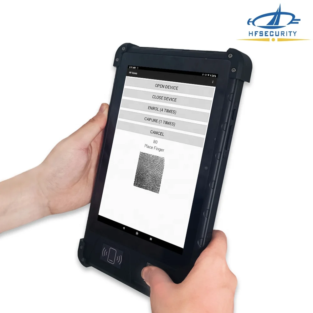 Mobile Face Recognition HF-FP08 8 Inch Rugged Android7.0 Fingerprint Tablet PC with Battery 8000mAh ISO14443 Type A B
