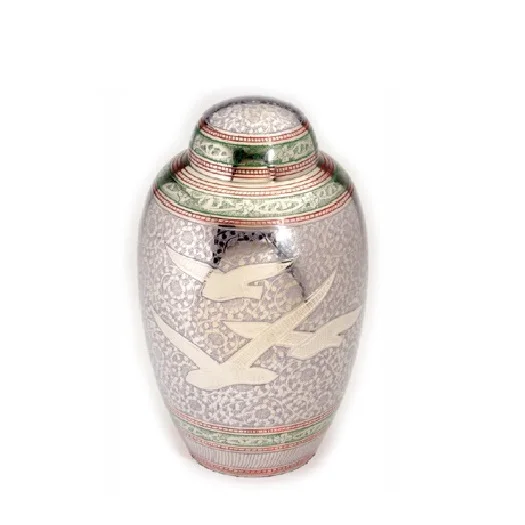 Large Ashes Cremation Urn Shiny Engraved Design Ashes Flower Design In Unique Shapes Handmade Ashes Pot
