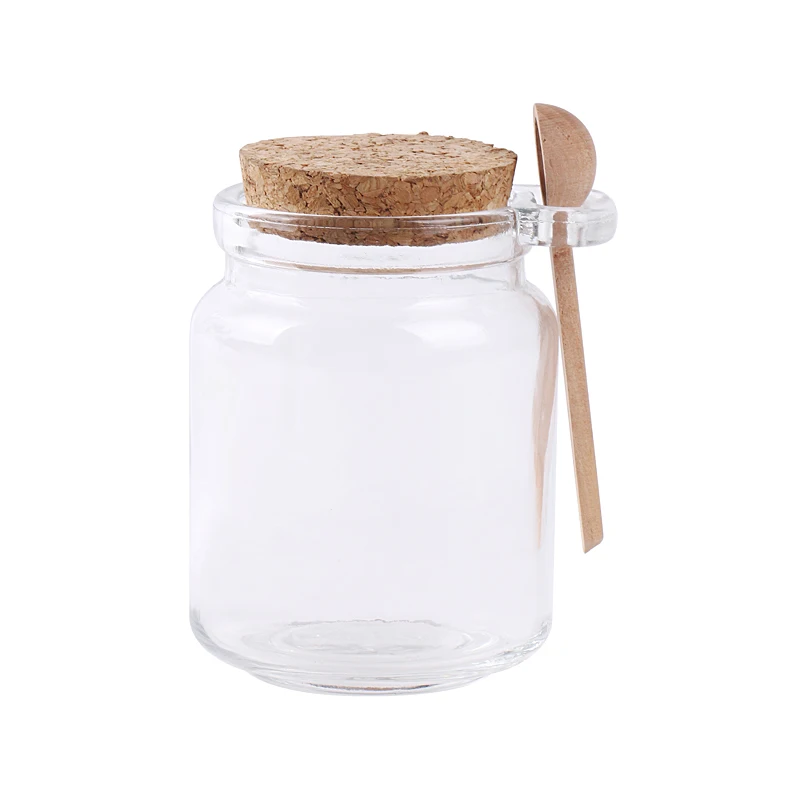 high quality 250ml transparent empty glass honey jar with wooden dipper