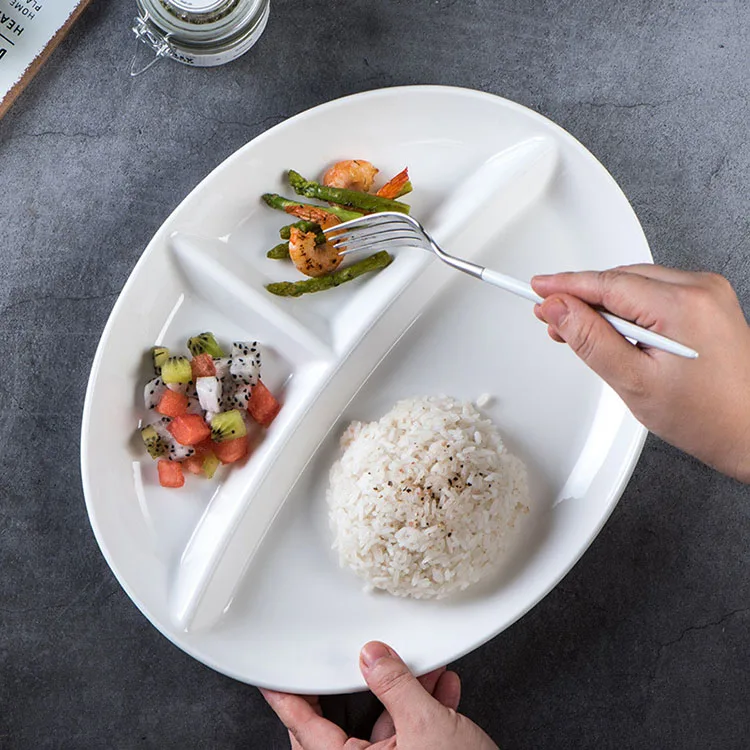 Chinese Style Ceramic Porcelain 6 Part Divided Dinner Plate For Hotel And Restaurant