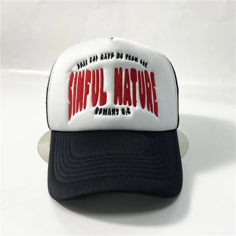 Customizable Black Vintage Acid Wash Country Leather Patch Distressed Mesh Trucker Hat Manufacturer Wholesale