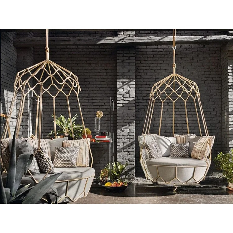 Outdoor metal chaise garden balcony rattan lounge hanging egg chair patio swing chair