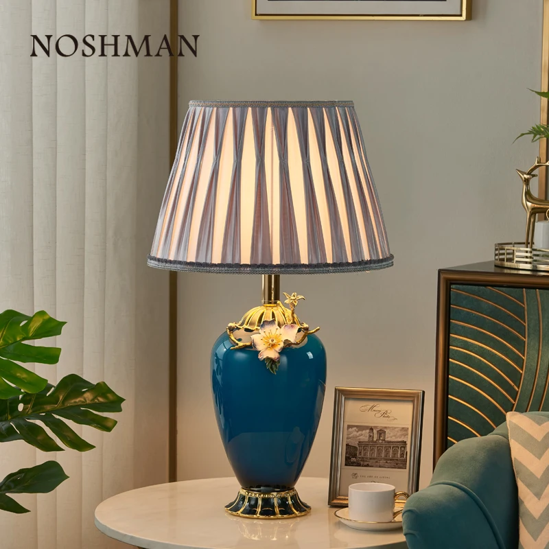 NOSHMAN Lampara de mesa Living Room Bedroom Bedside Lamp Stained Enamel Glass Vase Table Lamp