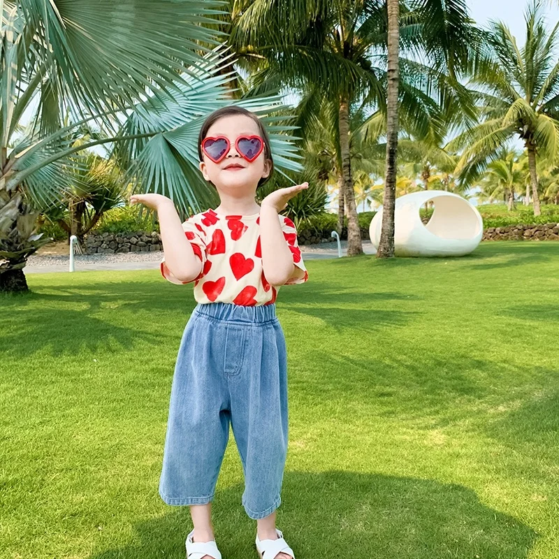 
X1526/Girls baby summer new wholesale high quality jeans pants clothes korean fashion loose girls pants 