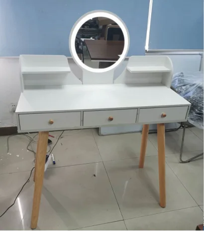 Dressing Table  Makeup Speaker Vanity Table with LED Mirror and Drawers