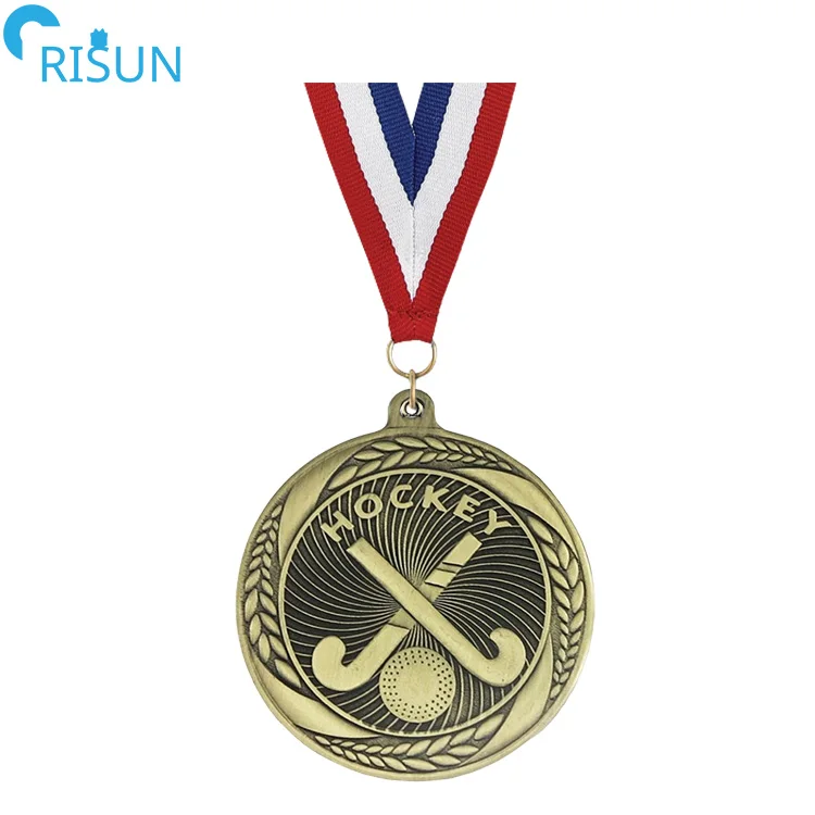 Bespoke 3D Enamel Field Ice Ball Hockey Player Competition Medals Medallion With Ribbon Lanyard Custom Hockey Medal