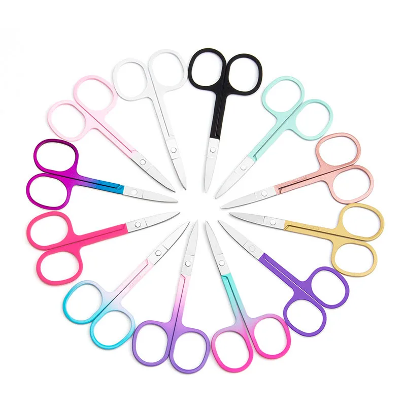 Factory Many Colorful Beauty Makeup Scissors Stainless Steel Professional Precision Eyebrow Eyelash Scissors for Salon Home