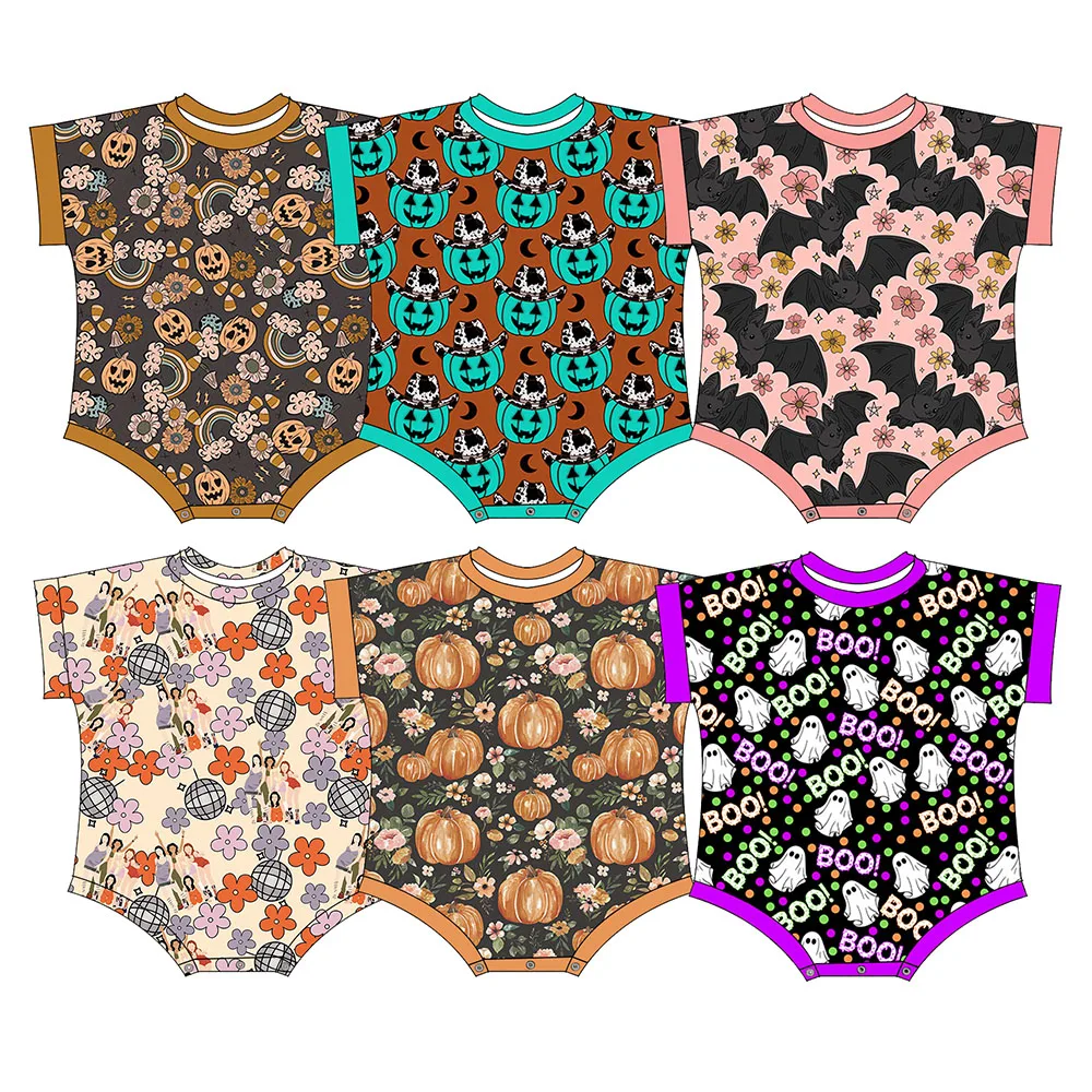 Wholesale Short Sleeve Girl Leotard Summer Autumn Round Neck Baby Romper Patchwork Design Kids Jumpsuit