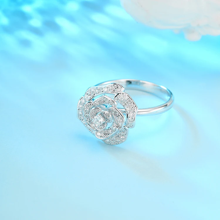 FFT 18k white gold natural diamond jewelry Circle budding flower initial rings
