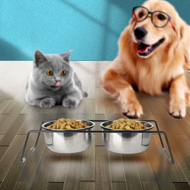 New Style Wholesale Multi-Size Pet Bowl Stainless Steel Double Pet Bowl with Stand