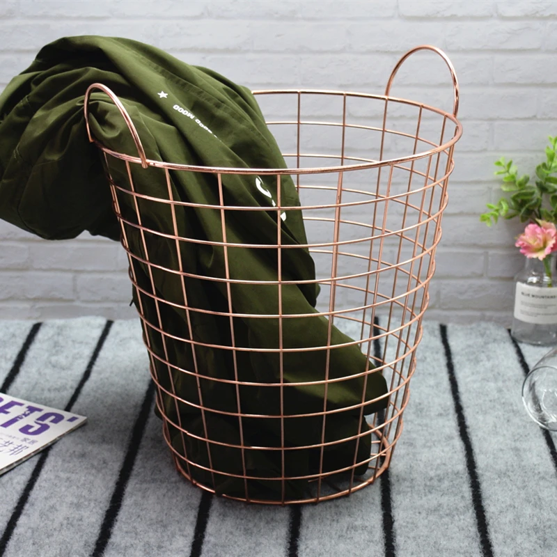 Storage Basket  Rose Gold Nordic Simple Style Metal Modern Home Storage Organization Metal Iron