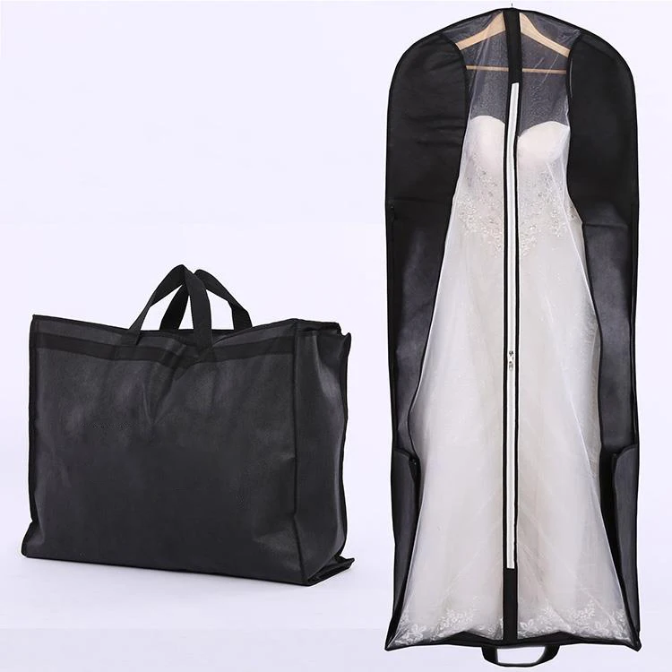 Eco Friendly Custom Logo Size Non Woven 62 70 inch Foldable Wedding Dress Bridal Gown Garment Cover Bags With Zipper Tote