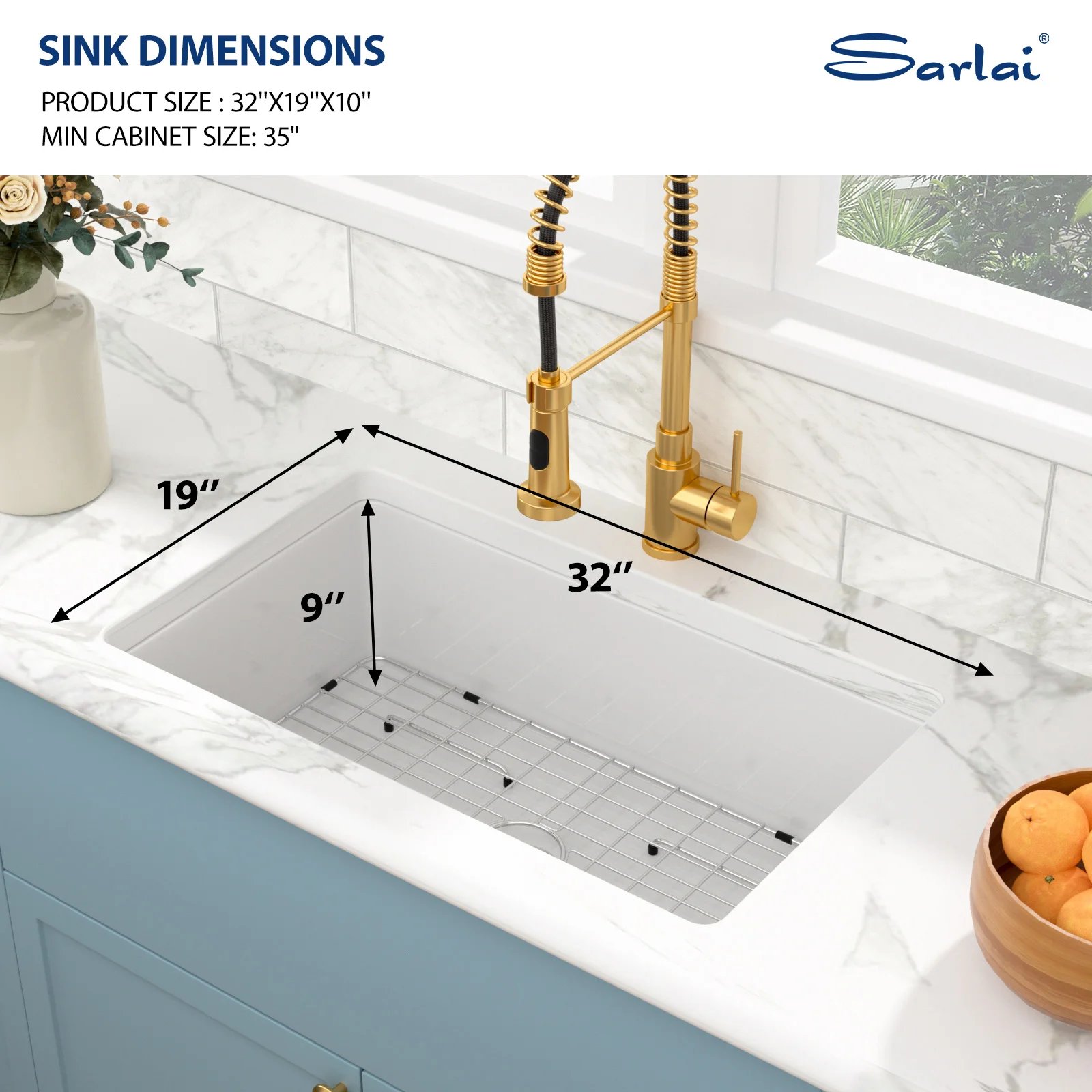 32 inch White Sink Fireclay Undermount Single Bowl Kitchen Sink Deep Drop In Farm Sink  with Modern Accessory Kit Wholesale