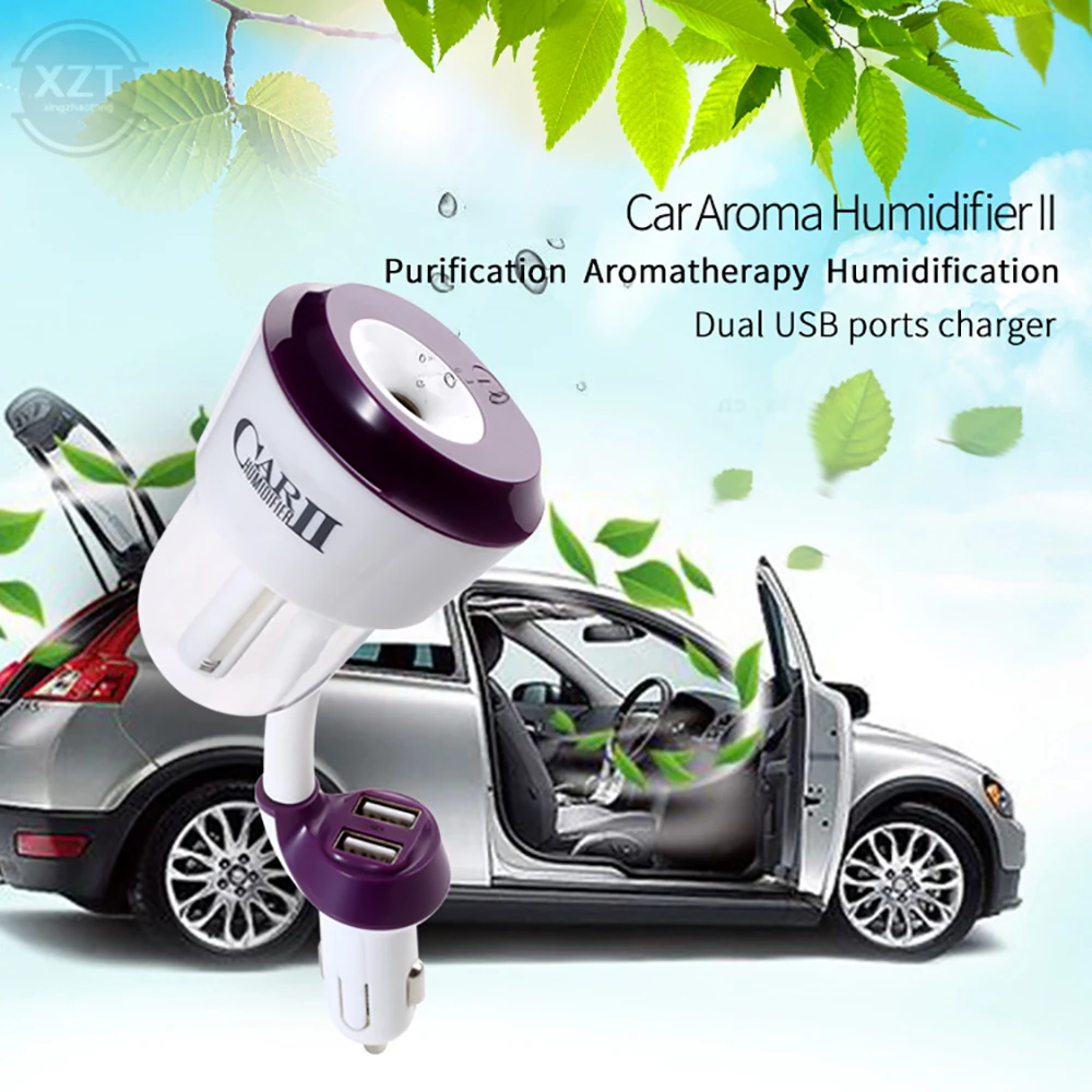 12V Car Air Humidifier Car Air Freshener Purifier Aroma Oil Diffuser Aromatherapy Mist Fogger with 2 USB Car Charger Ports