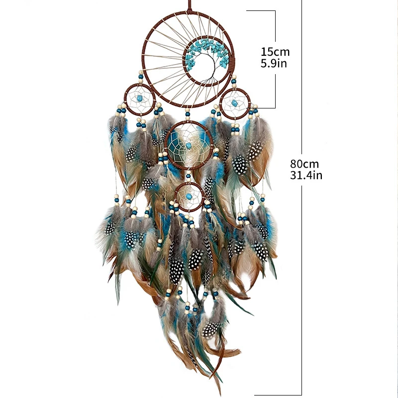 Handmade Bohemian Turquoise Dream Catchers with Feathers Large Wall Hangings for Home Decor
